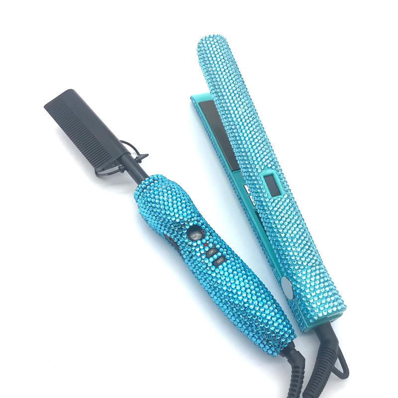 Hair Straightener and Hot Comb Set with Rhinestone High Heat Flat Iron straighter Combo peigne chauffant lisseur Lisseur Cheveux 4