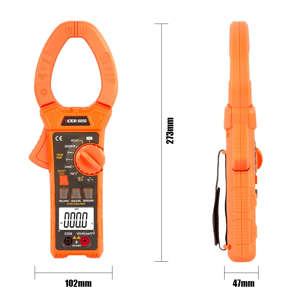 

VICTOR New 6050 clamp meters AC DC2000A with temperature Low pass filtering zero clearing surge current digital clamp multimeter