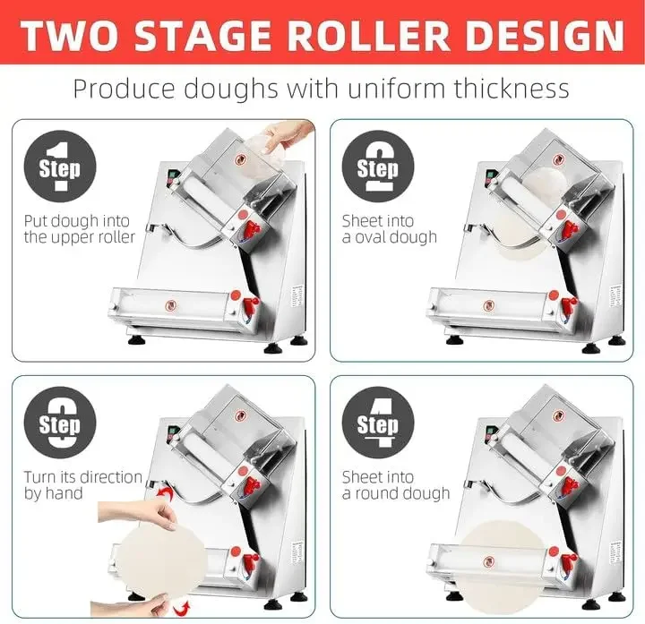 Pizza Dough Roller Sheeter, Max 12", Automatic 370W Electric Pizza Dough Roller, Stainless Steel, Suitable for Noodle 4
