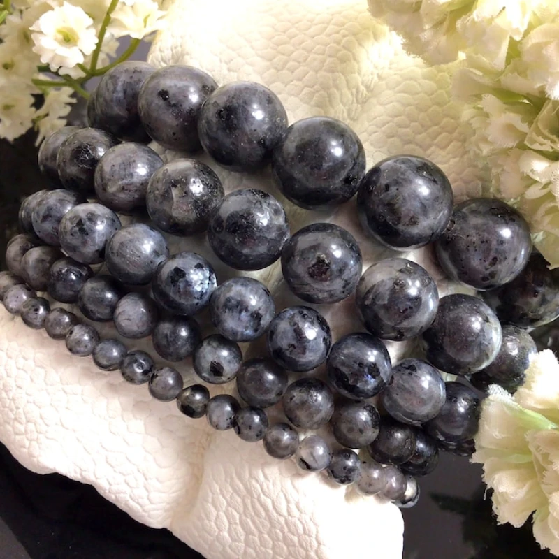 

Natural Gray Labradorite Bracelet, Handmade Genuine Stretch Gemstone Round Beads Bracelet For Women Men 4mm 6mm 8mm 10mm 12mm