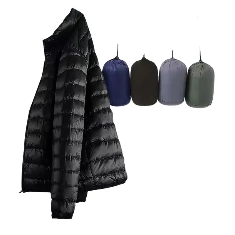 

Brand Winter Men Ultra Light White Duck Down Jacket Autumn Thin Stand Collar Solid Color Simple Outwear down Coat Plus Size 6XL