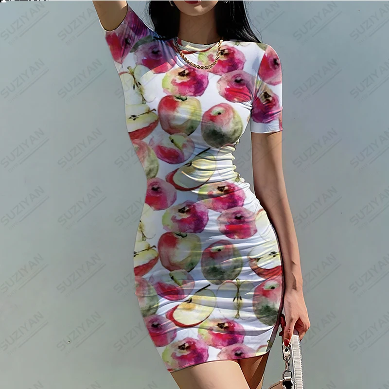 

3D Printed Clothing New Women's Tight Fitting Dress Short Sleeved Round Neck Summer Ultra Short Sexy European and American Style