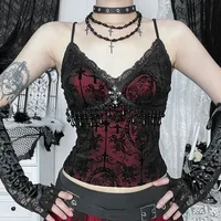 Vintage centre commercial gothique flocage Camisole femmes esthétique Fairycore Grunge Y2k e-girl dentelle Patchwork perles culture débardeurs 3