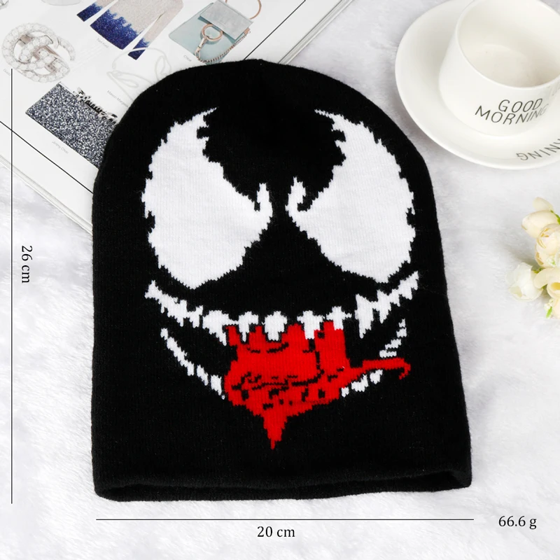 Fashion Movie Venoms Winter Warm Hat Elastic Cotton Beanie Black Mask Beanies Cosplay Costume green skully hat