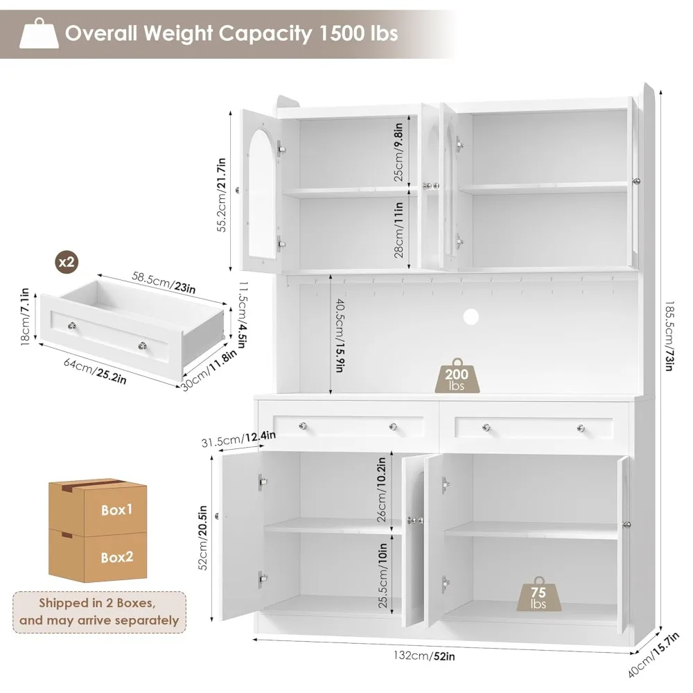 73" Tall Kitchen Pantry Cabinet with Countertop, 52'' Wide Storage Cabinet with Adjustable Shelves & Drawers, Customized 2