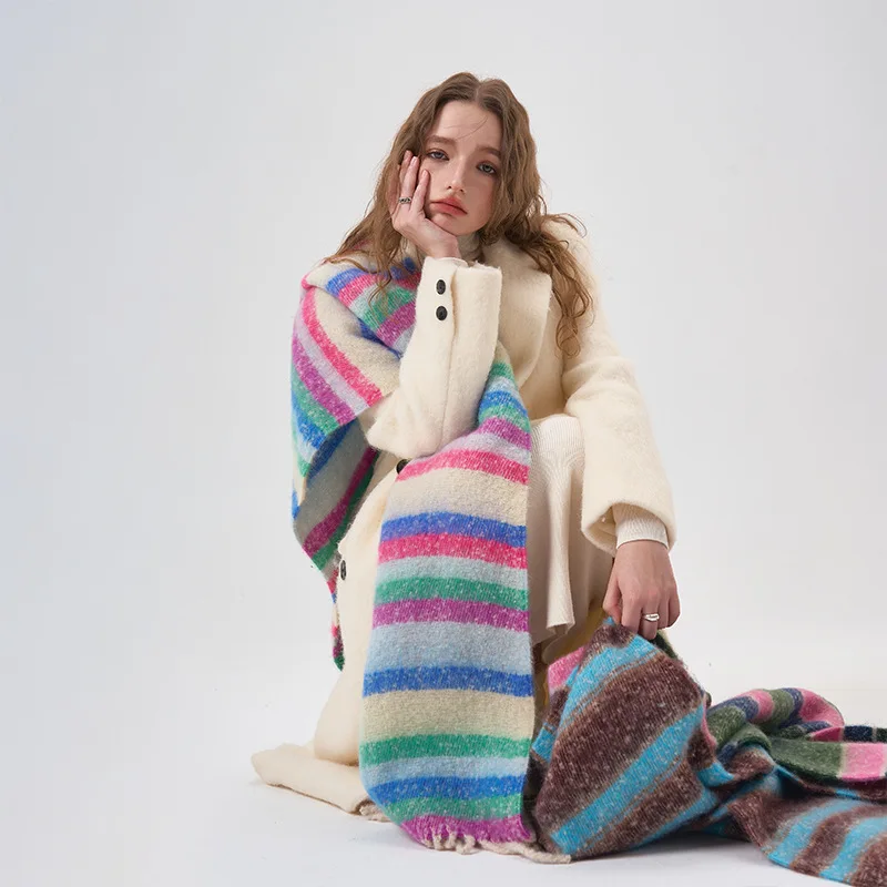 

Autumn Women New Stripes Fashion Scarf Comfort Warm Thicken Shawl for Female Winter Casual Preppy Style Girl Neckerchief