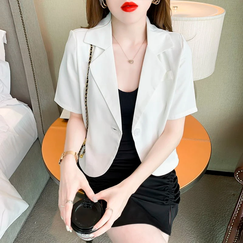 Summer Autumn Korean Style Solid Elegant Fashion Blazers Women Short Long Sleeve Loose Casual Suit Ladies All-match Jacket Coat