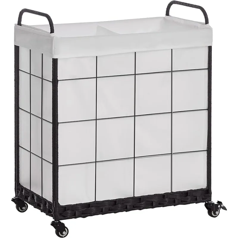 

Laundry Hamper with Divided Liner Bag; Collapsible Laundry Basket with Rolling Lockable Wheels; Clothes Hamper with Metal Handle