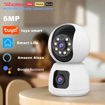 6MP Dual Lens Camera Tuya 2.4G/ 5G WIFI PTZ 4K HD Dual Screen Auto Tracking Indoor Wireless Security Video Surveillance Cameras