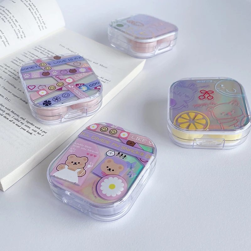 DUOXIU1set Portable Super cute mini Contact Lenses Box Lens With makeup mirror remover Color eye storage box suit ping contact lenses tools