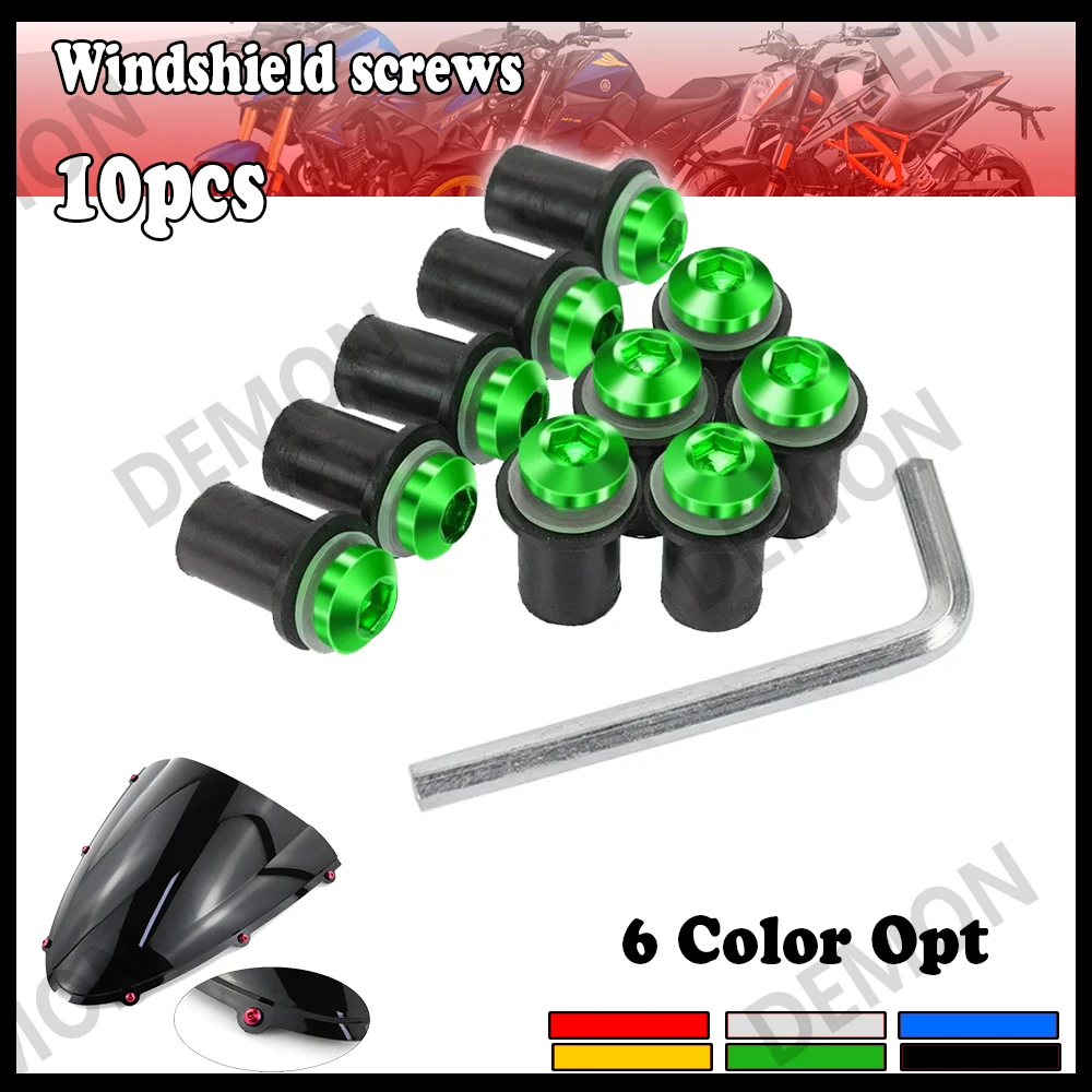 10PCS Aluminum Motorcycle M5 X 15mm Windshield Bolt Windscreen Screws Nut Fastener For Honda Suzuki Kawasaki Yamaha Ducati
