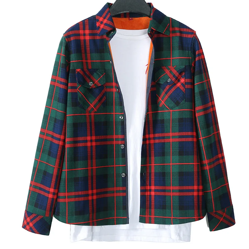 New Velvet Warm Women Plaid Shirt Female Long Sleeve Fleece Tops Winter Pockets Checkered Blouse Blusas Femininas Chemise Femme autumn winter new woman genuine leather gloves imported sheepskin classic checkered embroidery female driving mittens el037nn