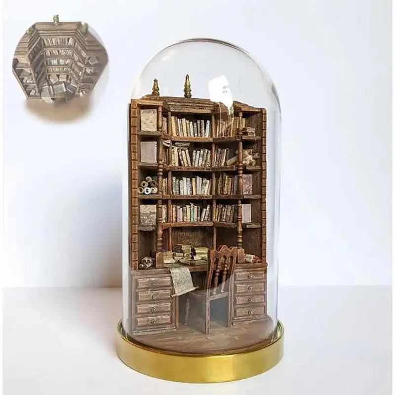 

New The Bay Library Miniature Gothic Bookshelf Model Stylish Mini Wooden Bookcase With Cover Creative Desktop Ornament Gift