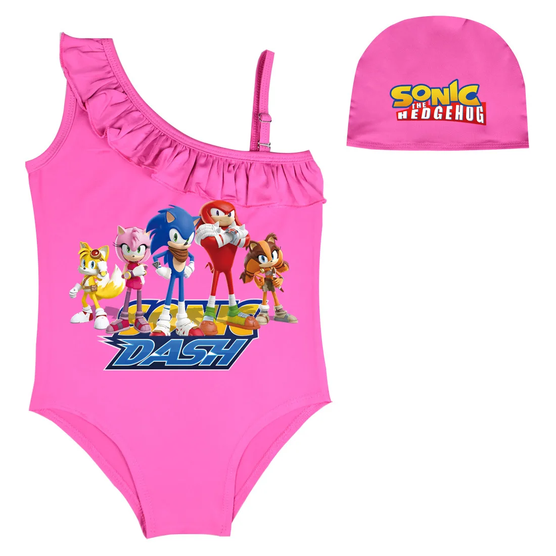 

New Sonic Children's Swimwear Girls Off-Shoulder One-Piece Swimsuit