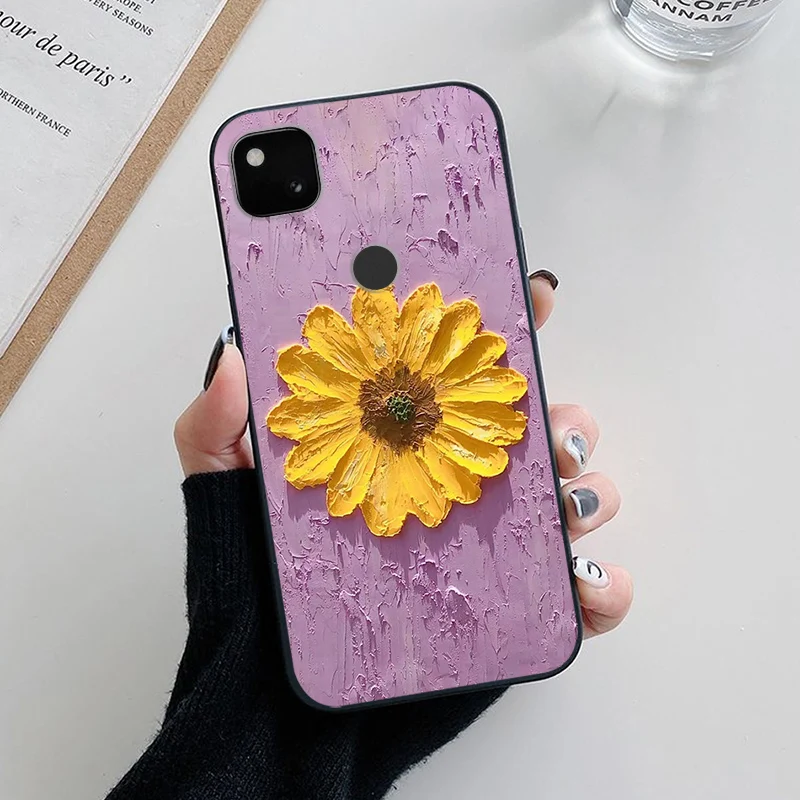 Floral Black Soft TPU Silicone Phone Case Cover