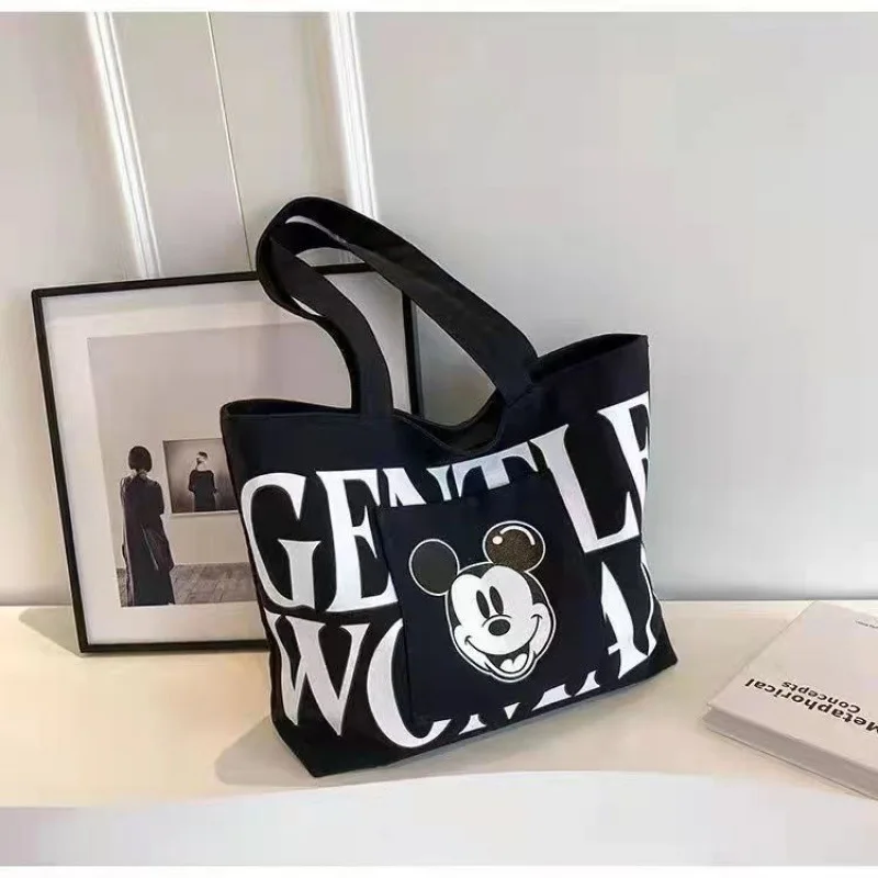 Disney Large Capacity Tote Bag for Women Kawaii Mickey Mouse Letter Canvas Shoulder Bag Girls Cartoon Minnie Mouse Handbags