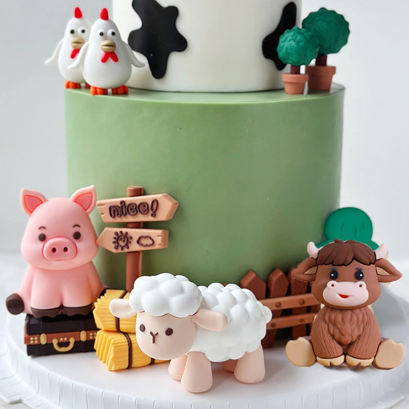 Kuh Schwein Schaf Huhn Bauernhof Tier Tortendekoration Kindergeburtstag Kuchen Tierpuppe Kuchen Bauernhof Geburtstagsparty Zubehör – Detail 2