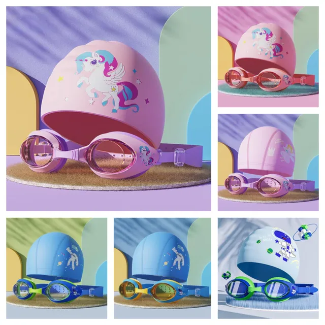 Cartoon Small Frame Swimming Goggles HD Waterproof Anti-Fog Diving Goggles Silicone Cap Professional Swimming Equipment
