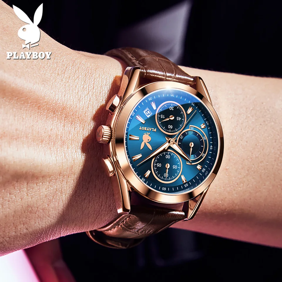 【美品】PLAYBOY プレイボーイ　電池新品　クォーツ 時計 レザーベルト S9d38ed7849e94f2ea5ae4ce96edcf