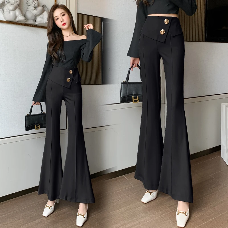 

Ladies Fashion OL High Waisted Flared Pants Women Clothing Woman Nice Trousers Female Girls Vintage Streetwear Clothes BPAS9032