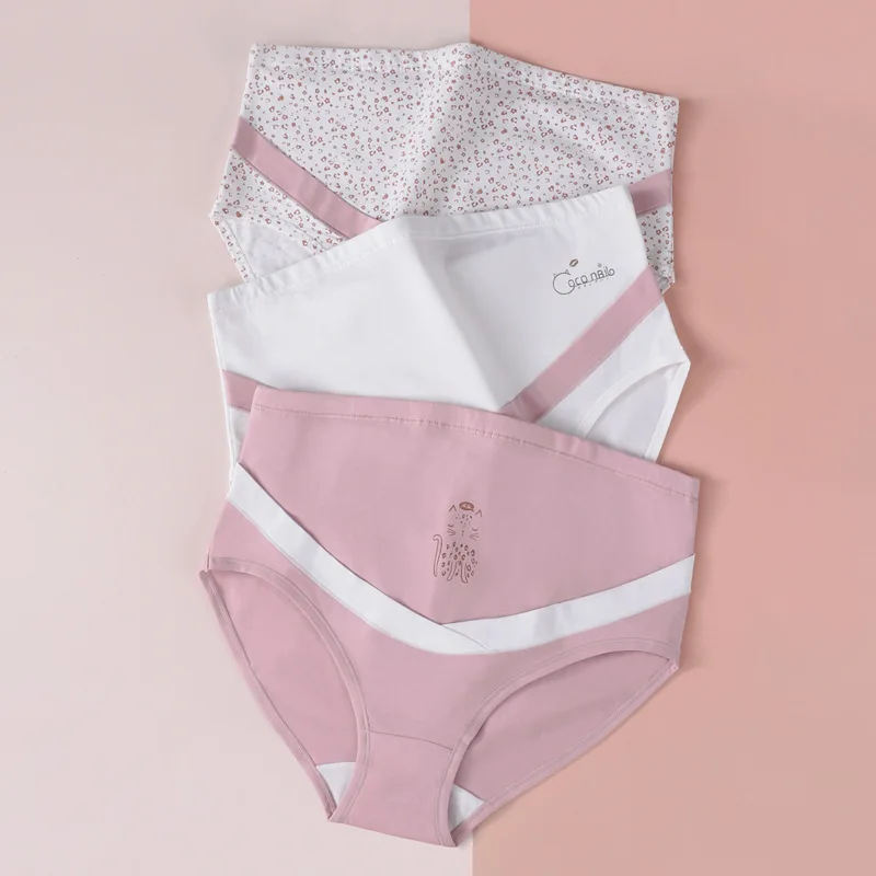 40 Week Soft Print Cotton Maternity Panties High Waist Adjustable Belly Underwear for Pregnant Women