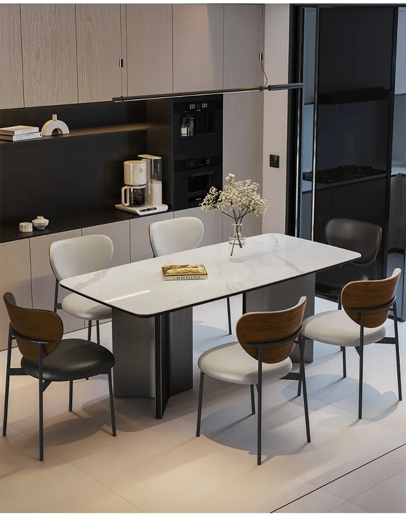 Italian Rock Slab Dining Table Modern Simple Rectangular Full Support Baseplate Black Retro Household Small Light Luxury Dining