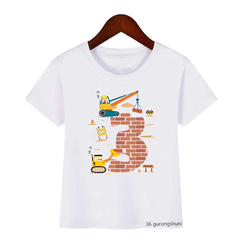 

Kawaii Construction Boy Excavator Crane T-Shirt 2 3 4 5 Birthday Gift Shirt Kids Boys Girls Clothes Short Sleeve Baby Top