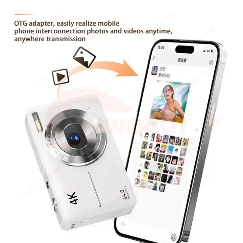 4K HD 64M Pixels Mini Digital Camera with 2.4 Inch Screen Student Digital Cam Auto Focus 18x Zoom Photography Outdoor Travel 2