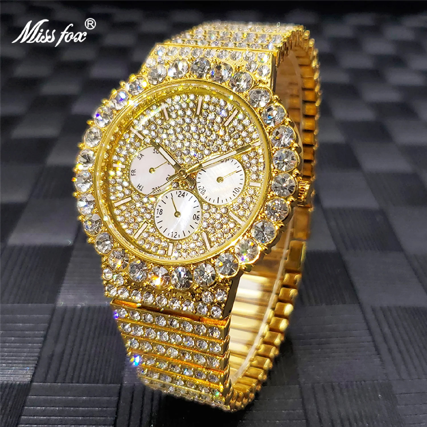 

Men Quartz Wristwatch New 18K Gold Luxury Gold Moissanite Watch Chronograph Calendar Waterproof Couple Watches Wholesale Reloj