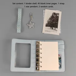 Transparent Cover Notebook Binder with Star Design - Soft Faux Leather Portable Notepad & Photo Album - A7 (Notebook set blue)
