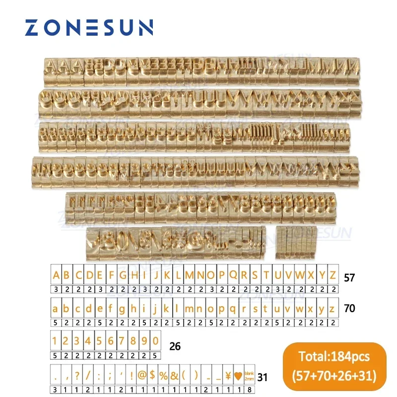 ZONESUN 알파벳 글자 세트, T 슬롯 핫 포일 스탬핑 머신, 맞춤형 로고, 초기 맞춤형 펜슬 가죽, 184 개