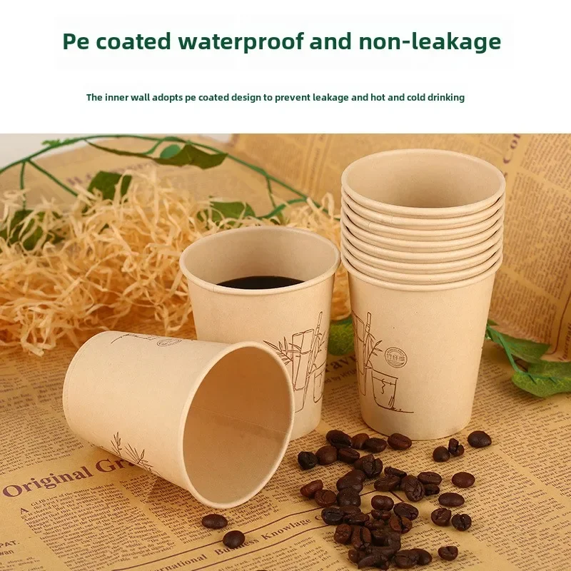 50 Pcs for Office Food Grade Water Cup,Thickened Paper Fiber Paper Cups, Disposable Paper Cups, Natural Bamboo Fiber Cups Hot
