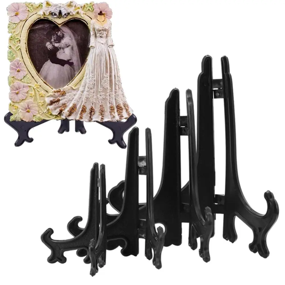 Black 3-12inch Plastic Easels Plate Display Stands Picture Frame Stand Holder Home Kitchen Decoration - 2