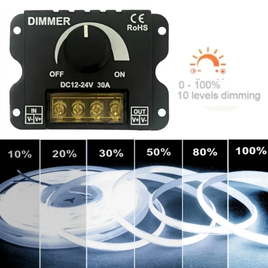LED Dimmer Switch LED Monochrome Controller PWM Digital Stepless Dimming for Lamp Strip Single Color Lamp DC 12V-24V 30A led dimmer switch smart dimmer switch