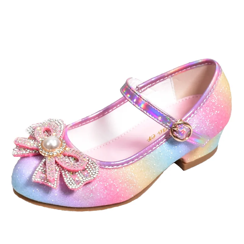 Leather Shoes Girls Shoes Girls High Heel Shoes Girls' Leather Princess Shoes Children's Shoes Round-Toe Soft-Sole Girls High Heel Princess Crystal Party Dance