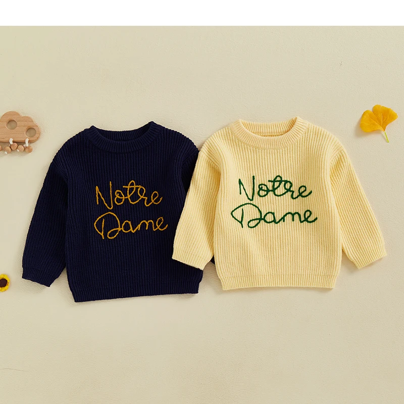 S9d39de5804664f7cad8b5c4a8914e6401.jpg 2024-09-18 Lioraitiin 2 Colors Toddler Kids Baby Boys Fall Sweater Letter Embroidery Long Sleeve Crew Neck Knitwear Pullover - Image 1