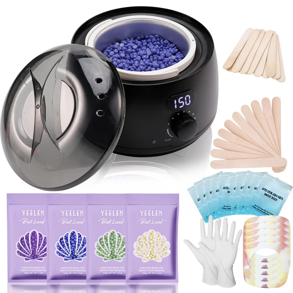 Hair Removal Kit Digital Wax Heater with US Plug Contains 14 oz Hard Wax Beads for Full Body Unisex