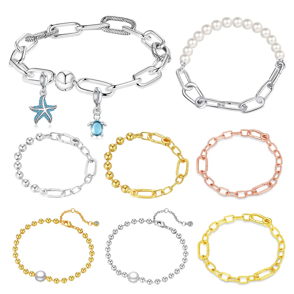 2024 New 925 Sterling Silver Chain Bracelet Fit pearl Me Bracelet Rose gold ME Charm Original Women fashion jewelry Love gift