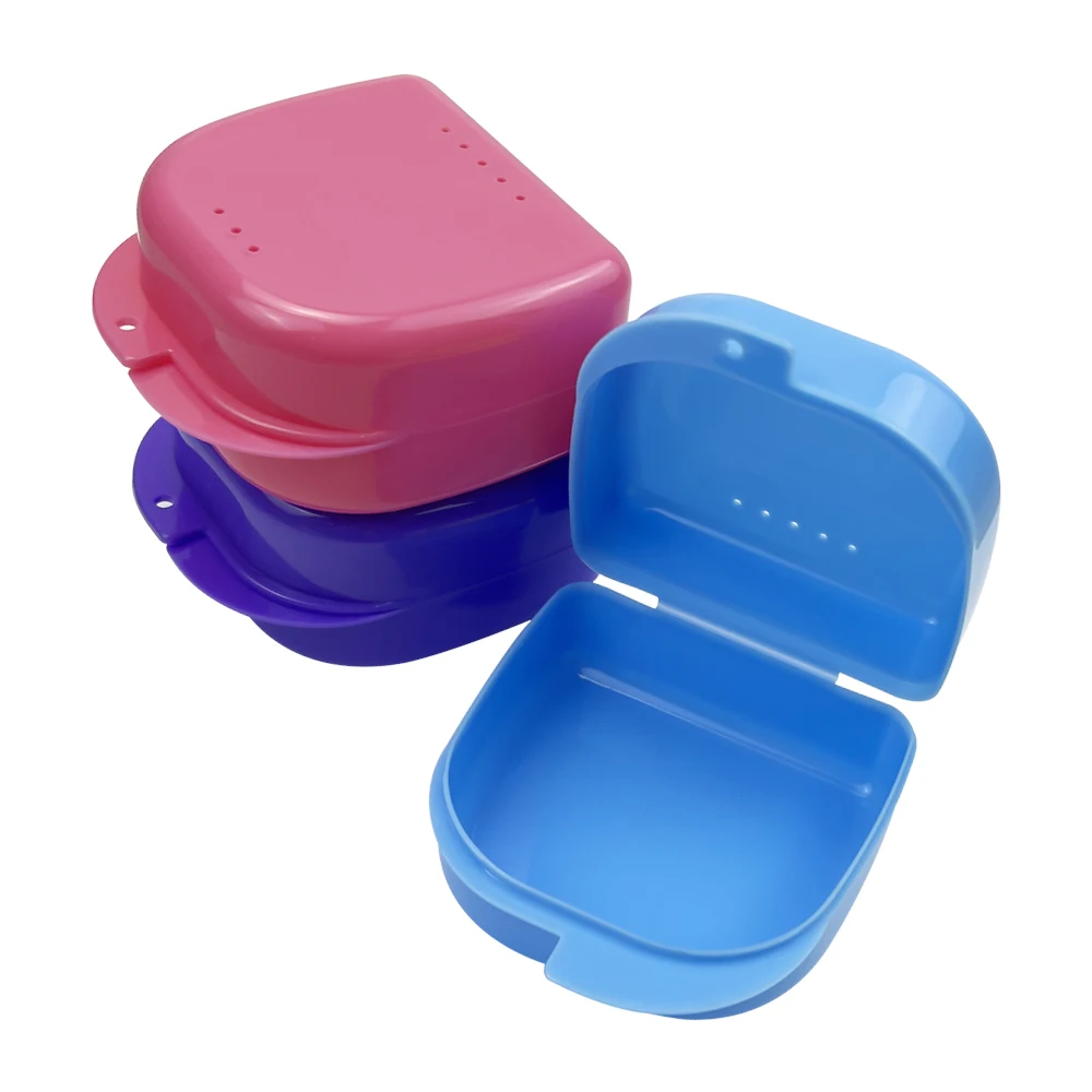 Multiple Colors Large Denture Storage Box Plastic Mouth Guard Braces Hook Container Air Vent Holes False Teeth Protective Box 5