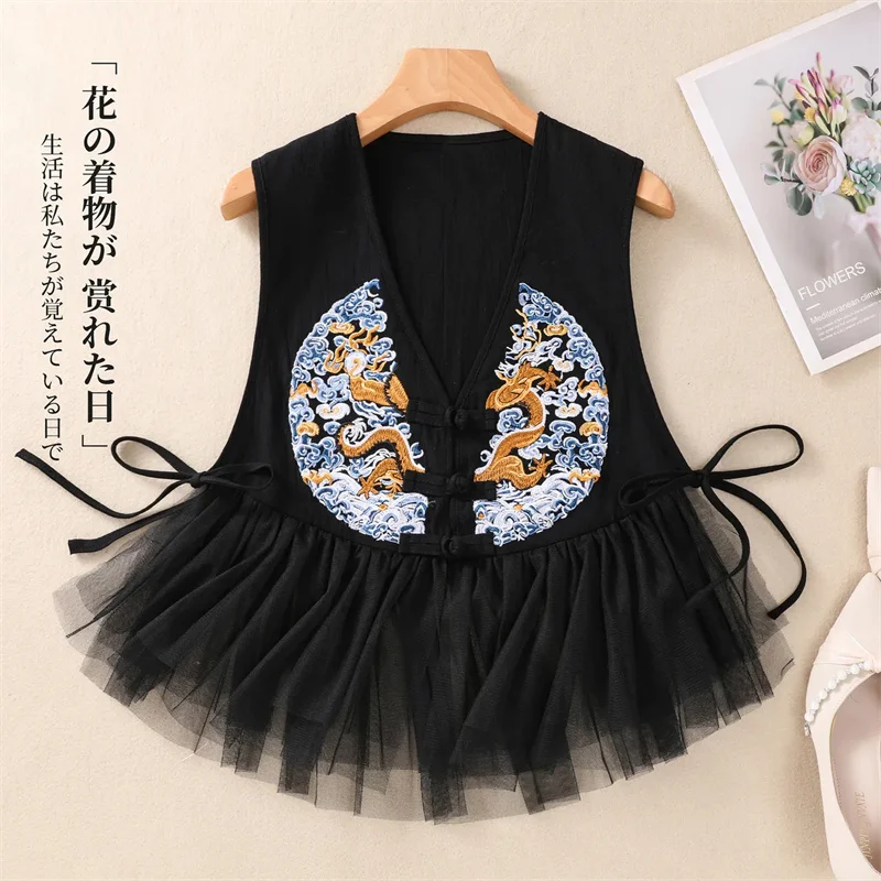 Cotton And Linen Summer Ebroidered Vest Jacket Women 2024 Shoulder Jacket Black XXXL Fashion Chinese Style Buckle Vest Jacket