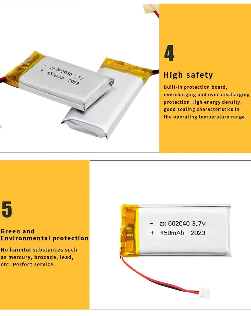 602040 ポリマー 450mAh バッテリー Li Po 3.7V リチウム電池