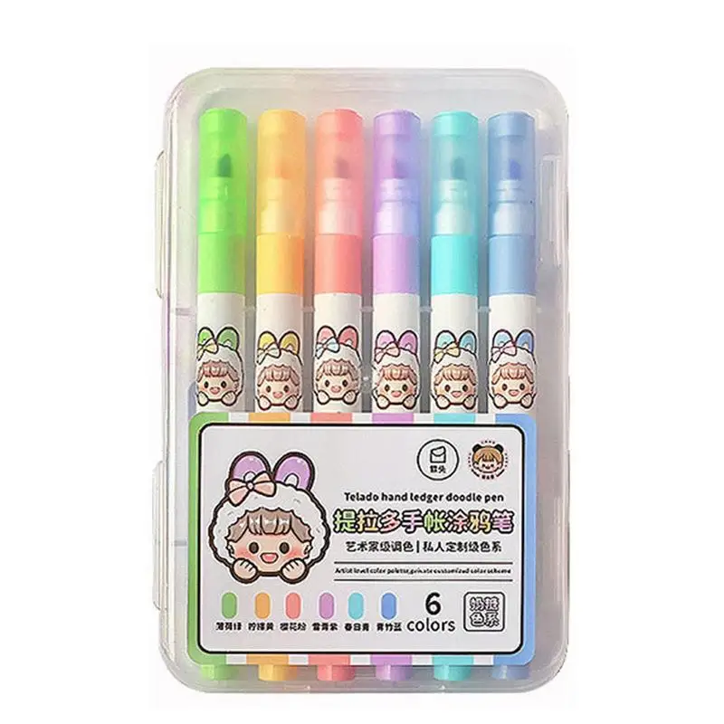 

Набор маркеров-хайлайтеров 6 шт., милые маркеры, цветные маркеры, художественные маркеры, маркеры для заметок, домашних и школьных красок