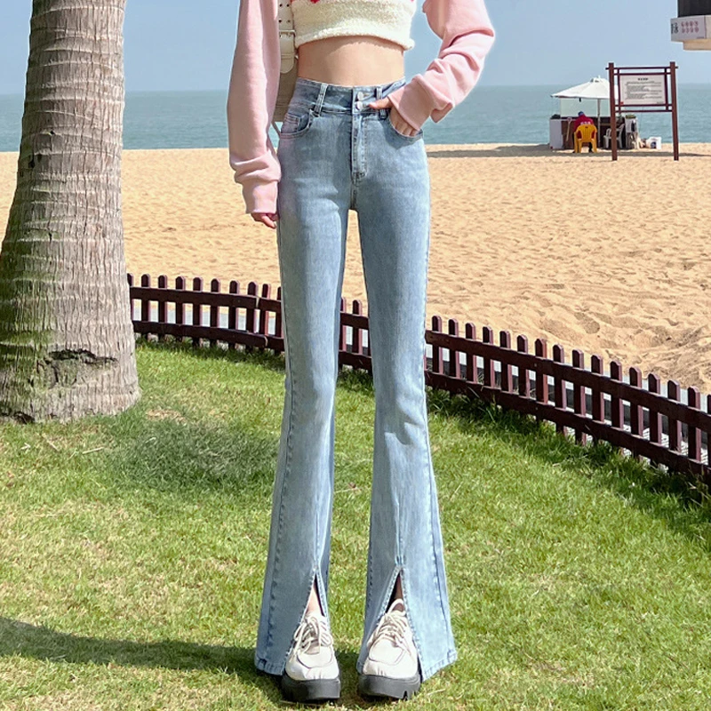

Flare Jeans For Women High Waist Loose Comfortable jag Jean Pants 2023 Elastic Fashion Style Girls Denim Pant Blue Trousers New