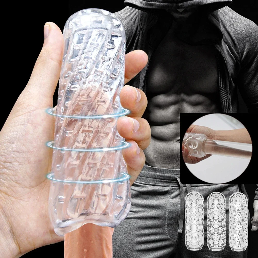 Male Masturbator TPE Soft Clear Pocket Pussy Penis Sleeve Intimate Toys for Men