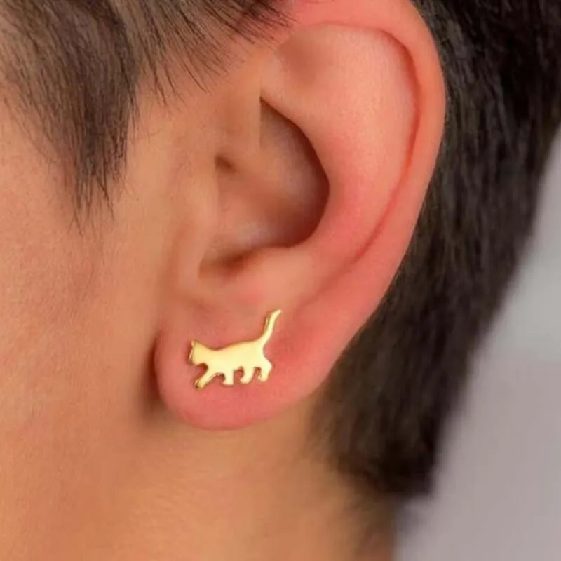 

Small Stainless Steel Cat Earrings 2022 Minimalist Cute Kitten Animal Stud Earings Korea Style Girls Ear Jewelry Accessories
