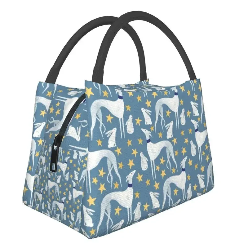 

Hare And Stars Insulated Lunch Bag for School Office Greyhound Whippet Dog Leakproof Cooler Thermal Lunch Box Women