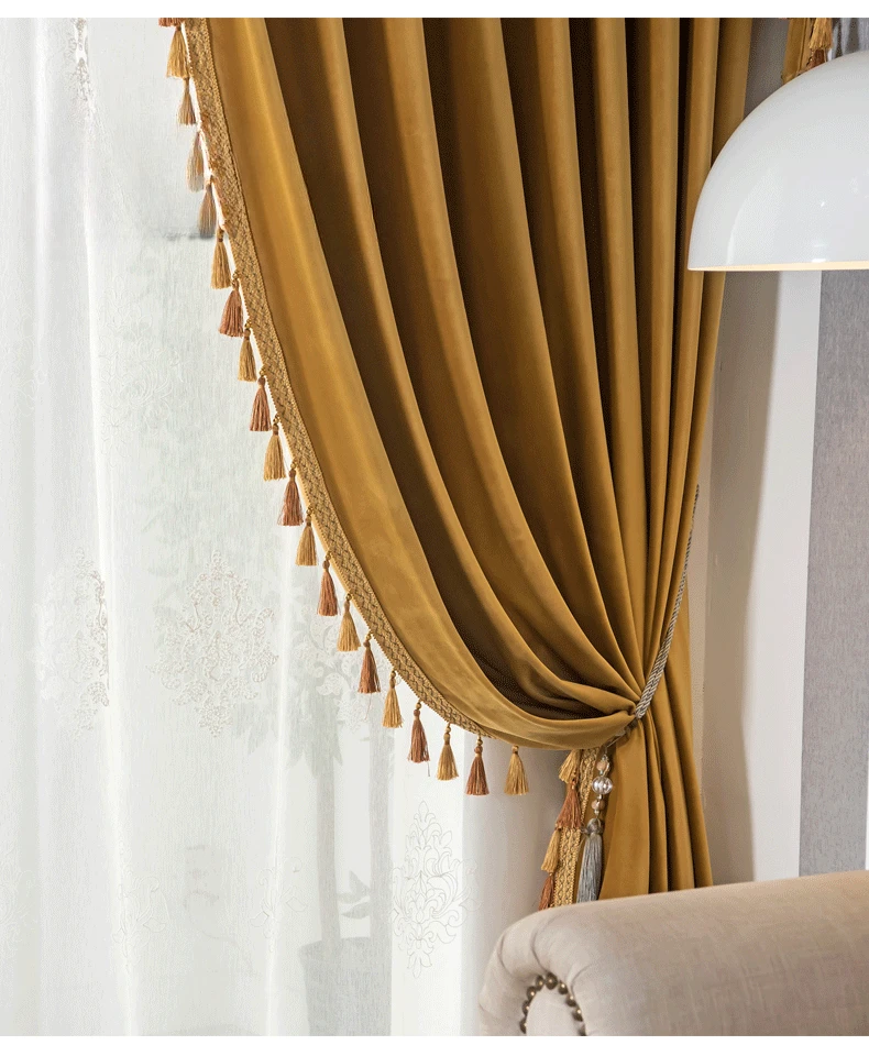 European Luxury Curtain for Living Room Bedroom Velvet Valance Window Curtains High Shading Drapes Custom Solid Color