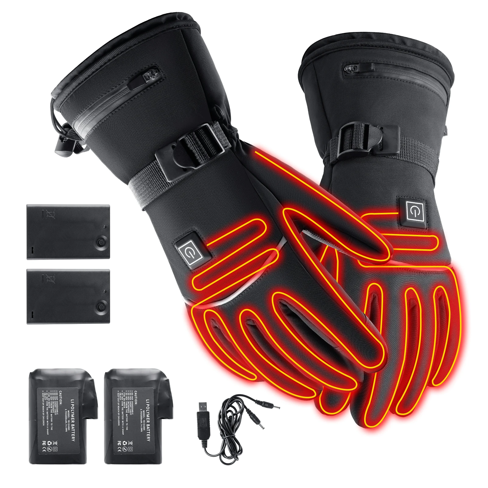 

Winter Outdoor Heating Skiing Cycling Gloves Black Warm Electric Heating Temperature Control Hiking Motorcycle Gloves