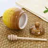 Creative Cartoon Pattern Vintage Ceramic Honey Jars with Wooden Stirring Stick Kitchen Organizer and Food Storage Container 4