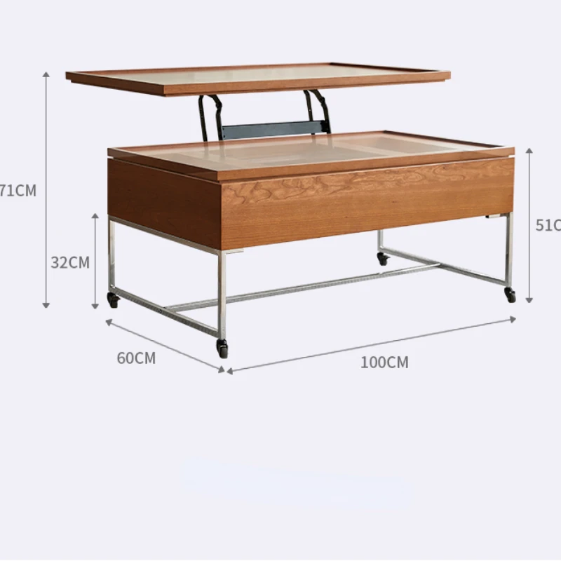 

Новый четырехквадратный подъемный Многофункциональный журнальный столик, небольшое хранилище для гостиной, Вишневое дерево для обеденного стола за секунды